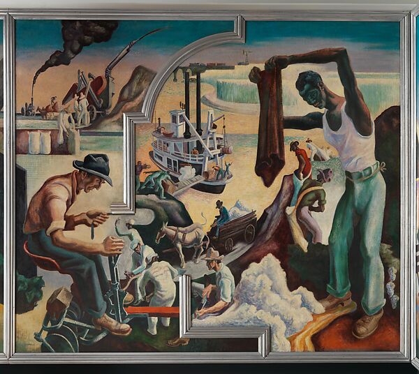 America Today, Thomas Hart Benton (American, Neosho, Missouri 1889–1975 Kansas City, Missouri), Ten panels: Egg tempera with oil glazing over Permalba on a gesso ground on linen mounted to wood panels with a honeycomb interior