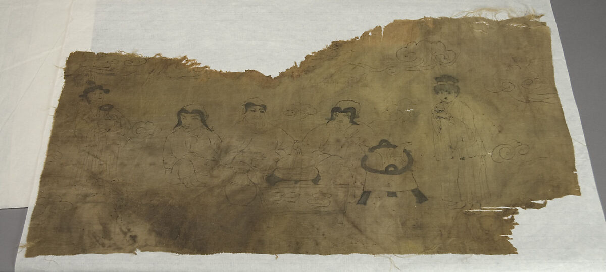 Banquet Scene, Unidentified artist Sino-Khitan, Fragment from a wall hanging; ink on silk, China 