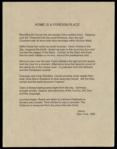 Home is a Foreign Place, Zarina (American, born Aligarh, India 1937–2020 London), Portfolio of 36 woodcut, printed chine collé with pen and black ink on paper