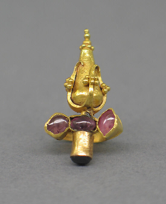 Pair of Ear Clips with Lavender Stones, Gold with lavender stones, Indonesia (Java)