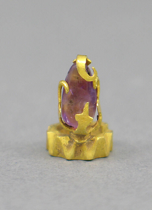 Pair of Ear Clips with Purple Stones in Tendril Mount, Gold with purple stones, Indonesia (Java)
