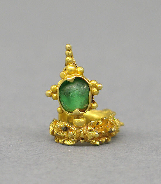 Ear Clip with Green Translucent Stone, Gold with green translucent stone, Indonesia 