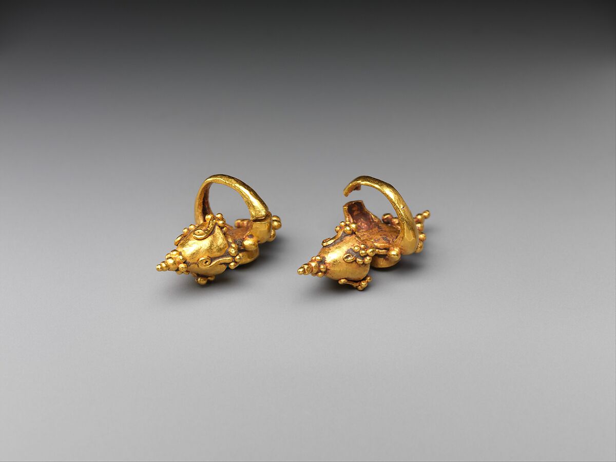 Pair of Ear Clips with Granulate Design, Gold, Indonesia (Java) 