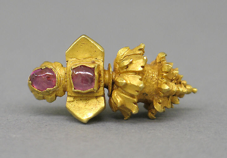 Ear Clip with Lavender Stones, Gold with lavender stones, Indonesia (Java) 