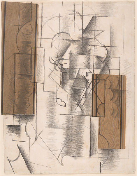 Head of a Woman, Georges Braque  French, Charcoal and cut-and-pasted printed wallpaper with gouache on white laid paper