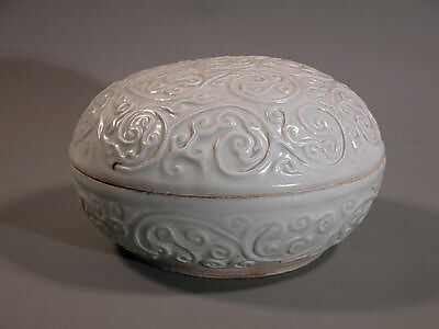 Covered Box (copy of Chinese Yuan dynasty 14th century made in Thailand in 1984), Porcelain with relief decoration under bluish white glaze, Thailand