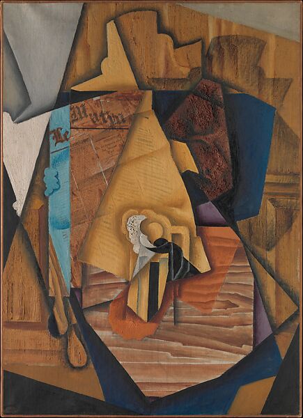 The Man at the Café, Juan Gris (Spanish, Madrid 1887–1927 Boulogne-sur-Seine), Oil and newsprint collage on canvas 