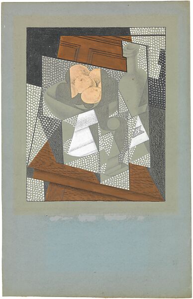 The Fruit Bowl, Juan Gris (Spanish, Madrid 1887–1927 Boulogne-sur-Seine), Graphite, wax crayon, and gouache on blue wove paper-faced paperboard 