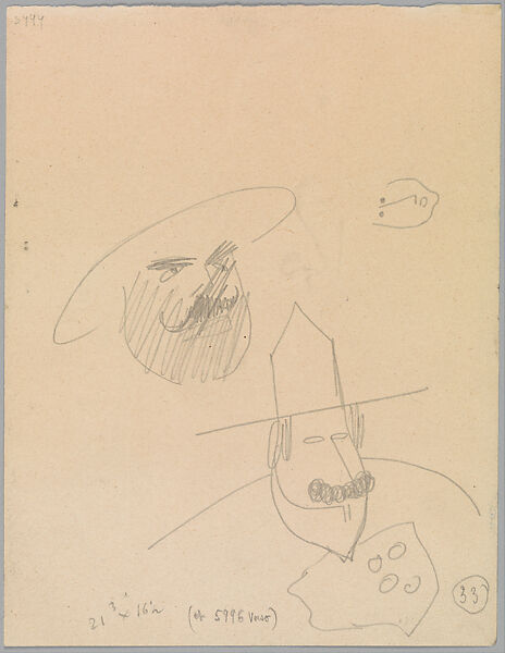 Portrait of Mme Cézanne after Cézanne (recto); Caricatures (verso), Juan Gris (Spanish, Madrid 1887–1927 Boulogne-sur-Seine), Graphite on paper (recto); graphite on paper (verso)