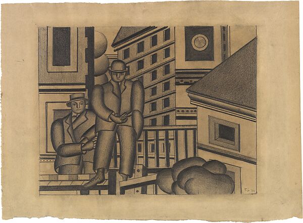 Two Figures in the City, Fernand Léger  French, Graphite on tan wove paper