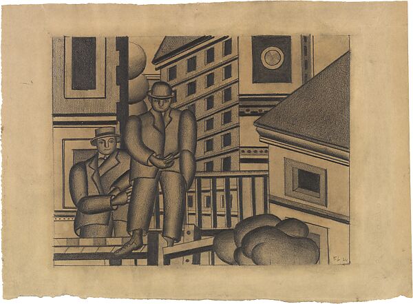 Two Figures in the City, Fernand Léger (French, Argentan 1881–1955 Gif-sur-Yvette), Graphite on tan wove paper 