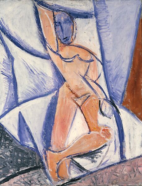 Nude with Raised Arm and Drapery (Study for "Les demoiselles d'Avignon"), Pablo Picasso (Spanish, Malaga 1881–1973 Mougins, France), Oil on canvas 