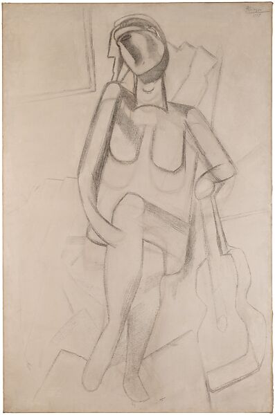 Nude Woman with Guitar, Pablo Picasso  Spanish, Charcoal on primed canvas