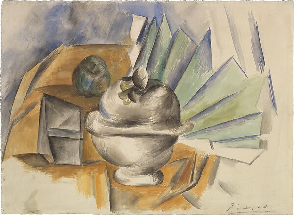 Sugar Bowl and Fan, Pablo Picasso (Spanish, Malaga 1881–1973 Mougins, France), Watercolor on white laid paper 