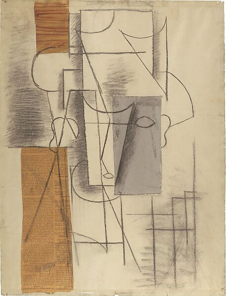 Head of a Man, Pablo Picasso  Spanish, Charcoal, watercolor, cut-and-pasted newspaper, and gray laid paper on white laid paper