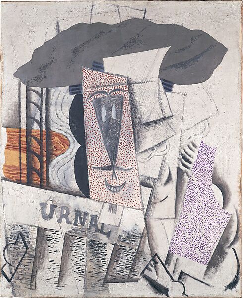 Student with a Newspaper, Pablo Picasso  Spanish, Plaster, oil, Conté crayon, and sand on canvas