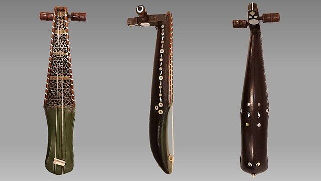 Rabāb, Wood, brass, mother-of-pearl, gut, leather, bone, Algerian