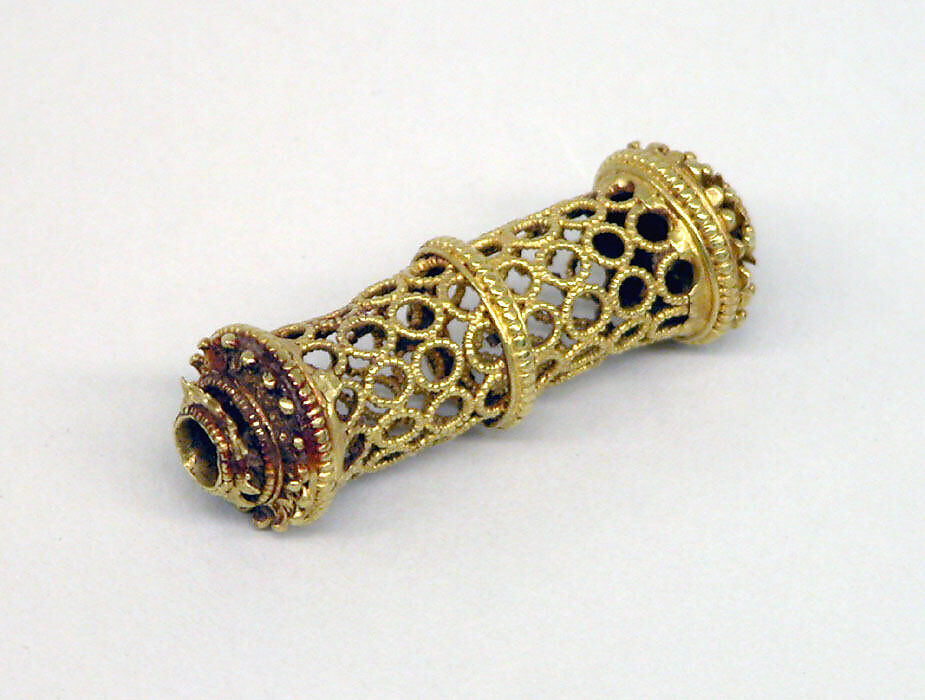 Cylindrical Cord Clasp with Filigree Design, Gold, Indonesia (Java) 