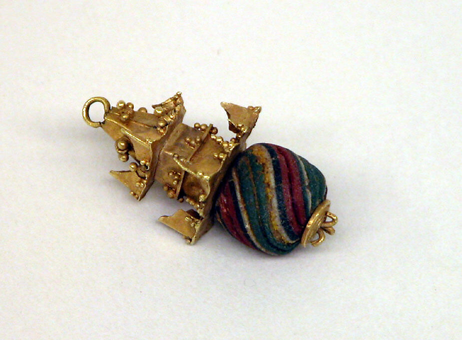 Pendant with Striated Multicolored Bead, Gold, Indonesia (Java) 