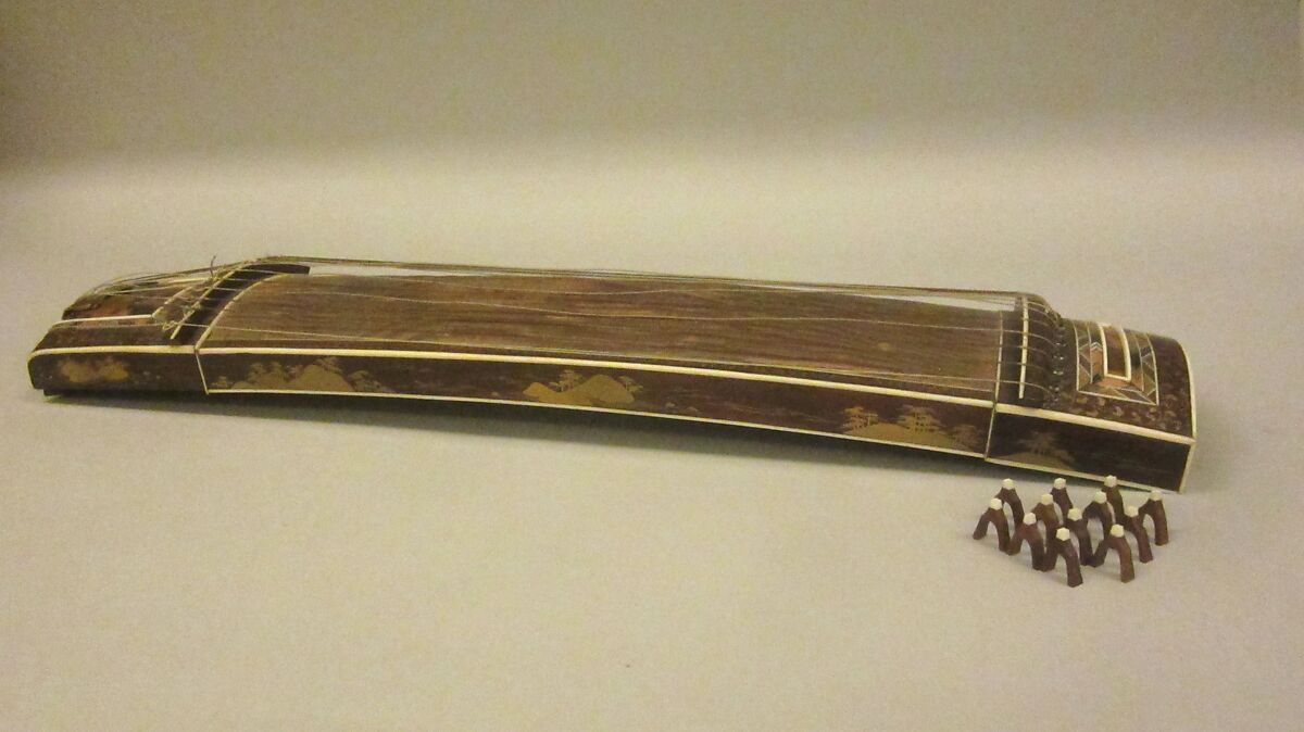 Miniature Koto  (箏), wood, lacquer, metal, silk,  ivory?, Japanese 