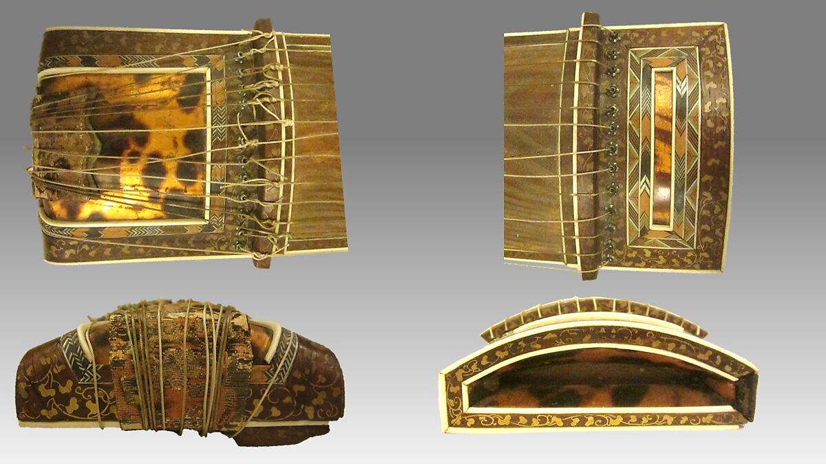 Miniature Koto  (箏), wood, lacquer, metal, silk,  ivory?, Japanese