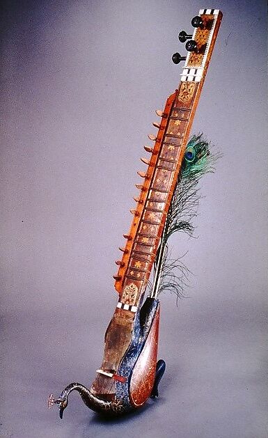 Taūs (mayuri), Wood, parchment, metal, feathers, Indian