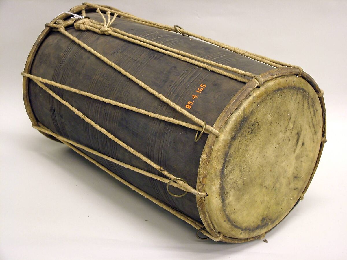 Dholaka, Wood, skin, brass, cord, Indian (north)
