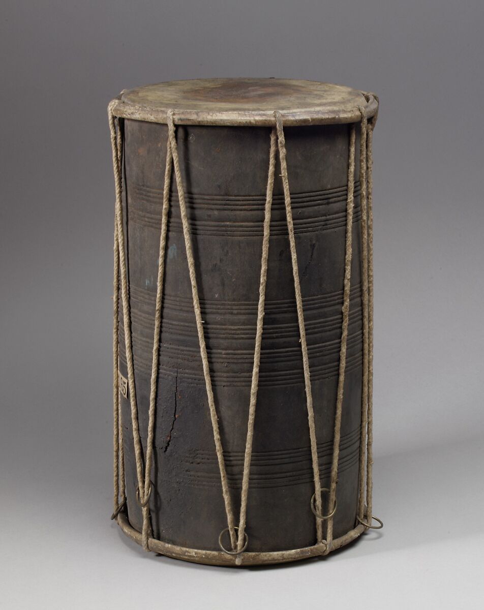 Dholaka, Wood, skin, brass, cord, Indian (north) 