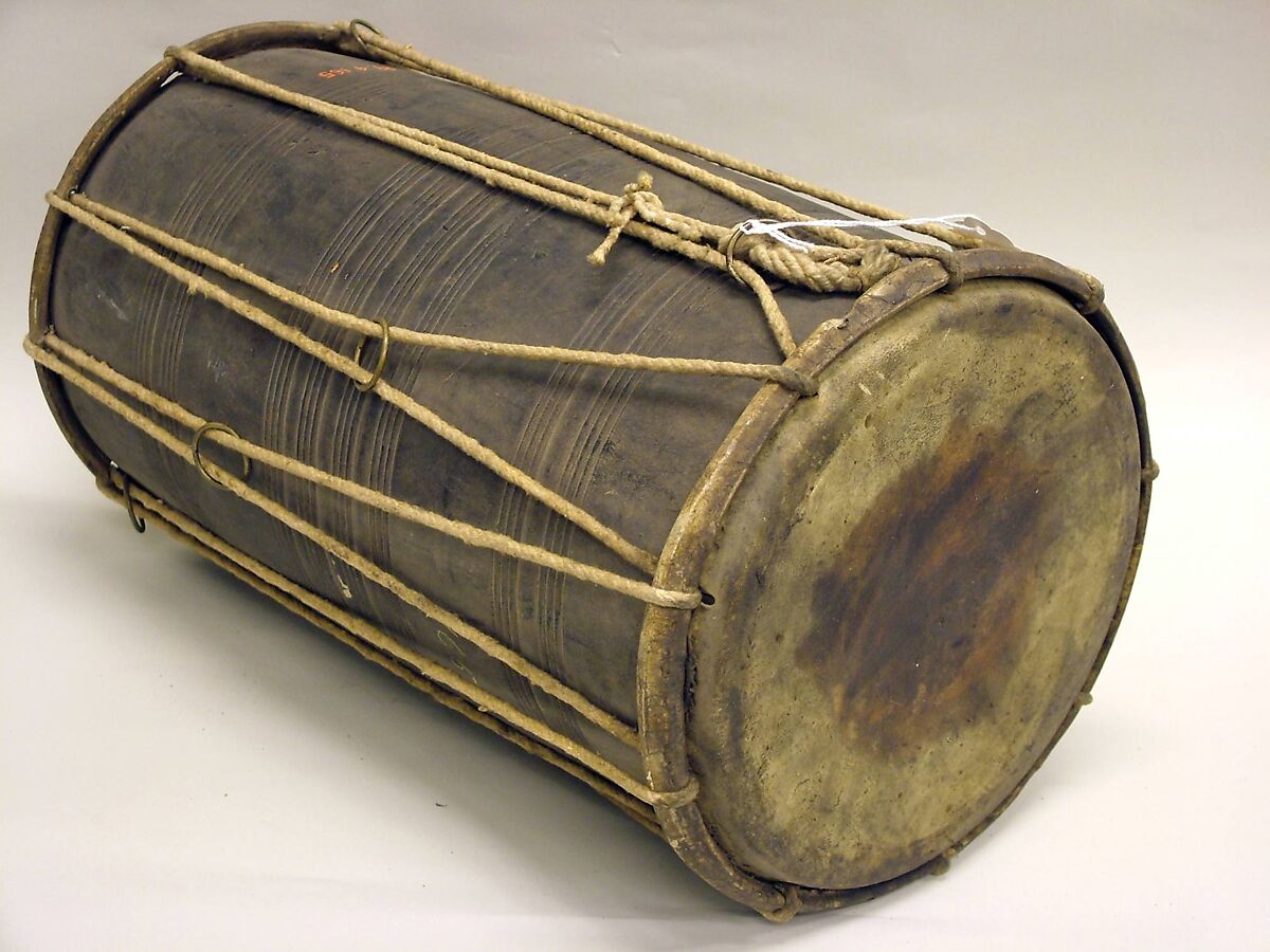 Dholaka, Wood, skin, brass, cord, Indian (north)