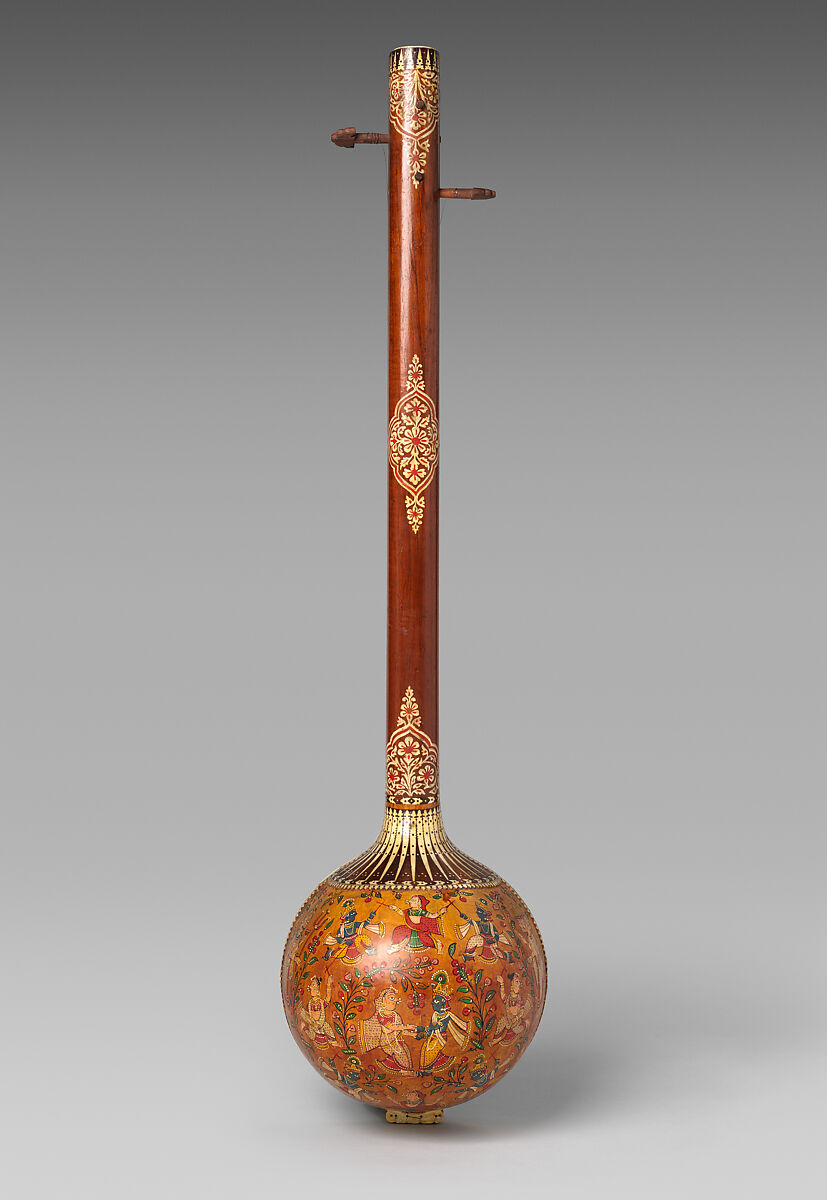 Tambura, Gourd, wood, ivory, bone, paint, steel, Indian