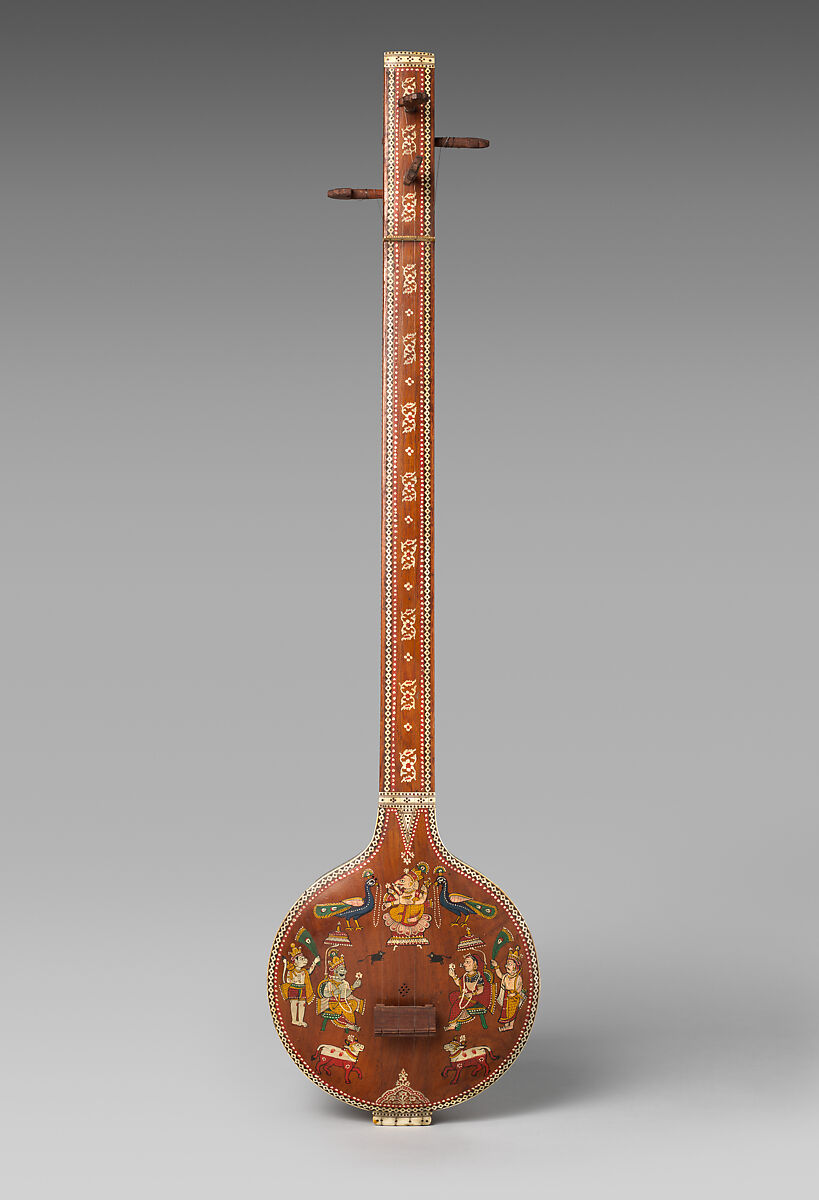 Tambura, Gourd, wood, ivory, bone, paint, steel, Indian 