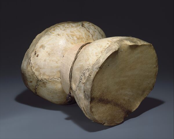 Damaru, Skull, cloth, wax, Tibetan