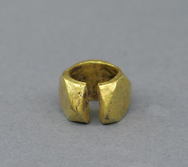 Pair of Triangular Ear Clips with Circular Openings, Gold, Indonesia (Java) 