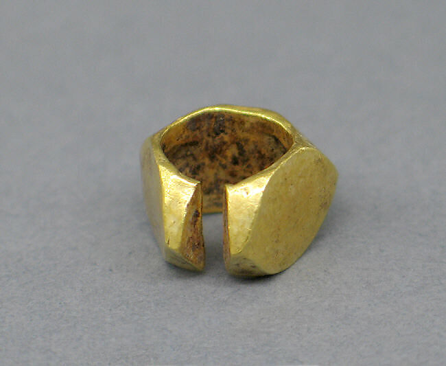 Pair of Triangular Ear Clips with Circular Openings, Gold, Indonesia (Java)