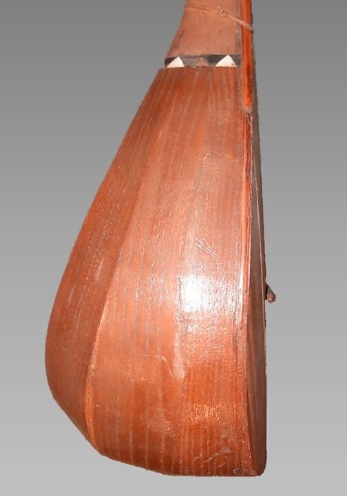 Tanbūr, mulberry, walnut, mother-of-pearl, camel bone, wire, Iranian (Persian)