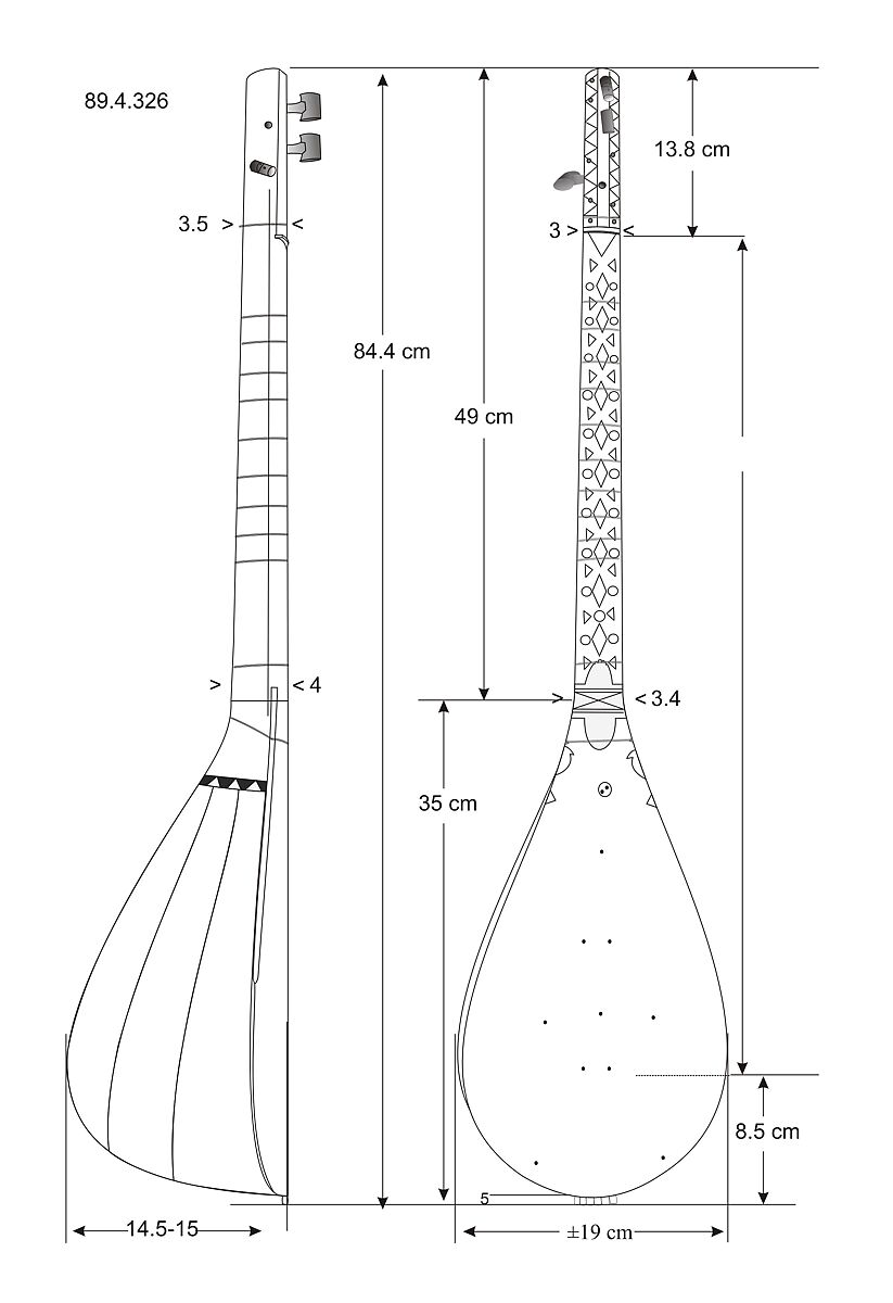 Tanbūr, mulberry, walnut, mother-of-pearl, camel bone, wire, Iranian (Persian)