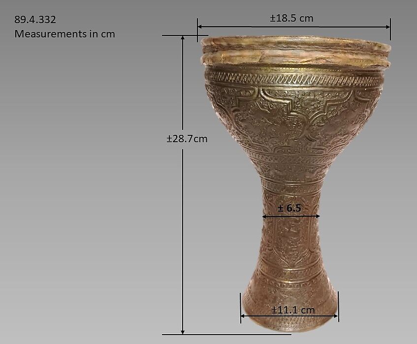 Tombak, Brass, parchment, Iranian (Persian)