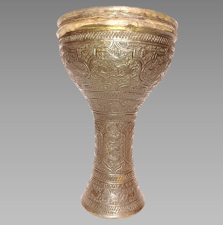 Tombak, Brass, parchment, Iranian (Persian)