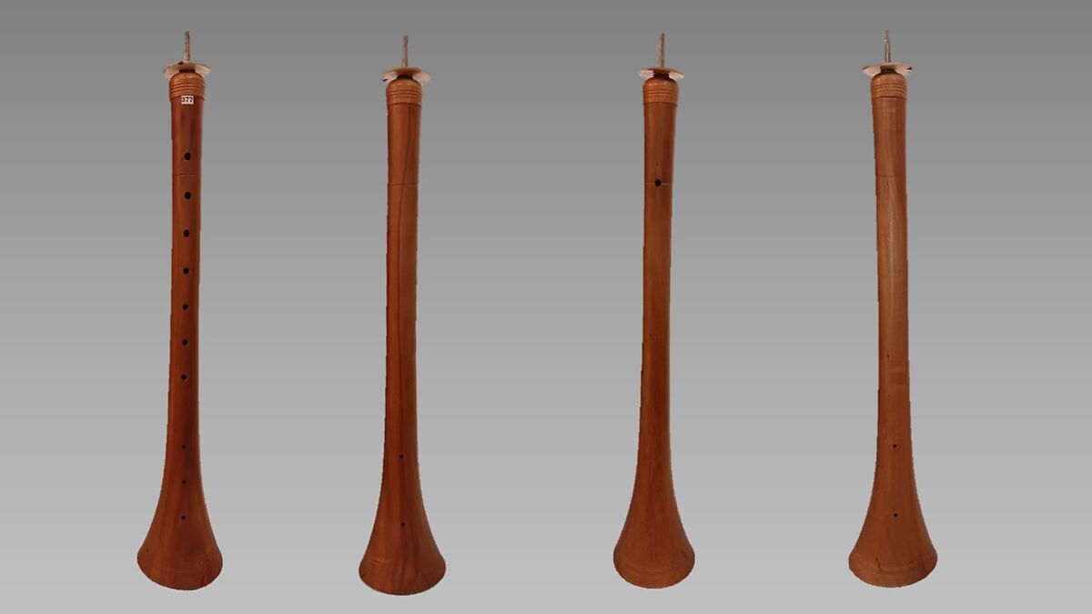 Zamr-El-Kebyr, Wood, metal, cord, mother-of-pearl, polychrome, Syrian