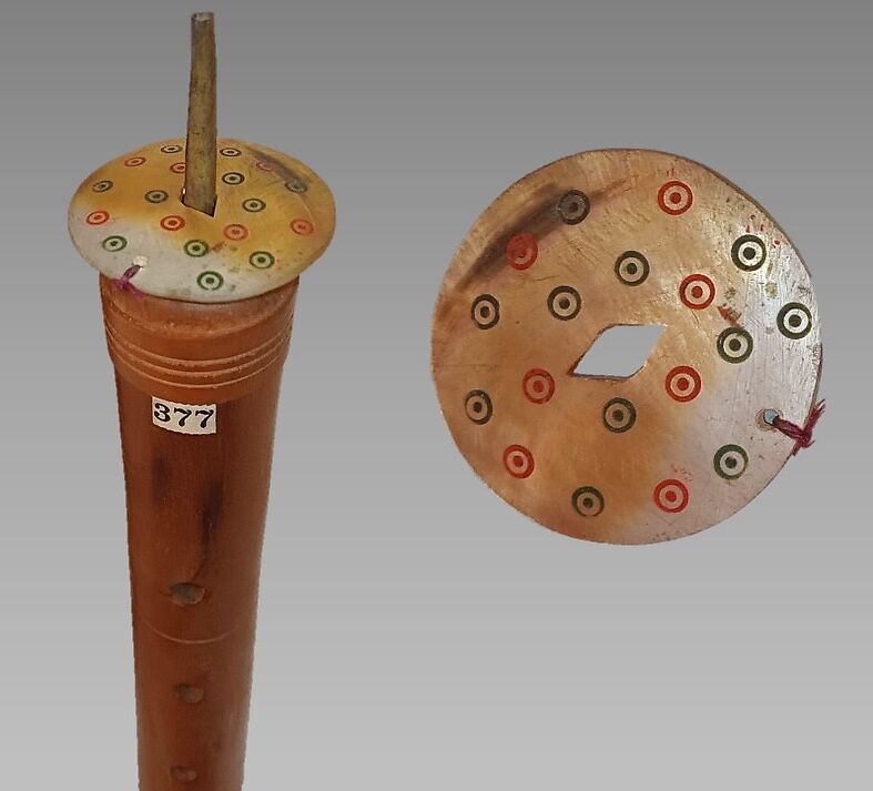 Zamr-El-Kebyr, Wood, metal, cord, mother-of-pearl, polychrome, Syrian