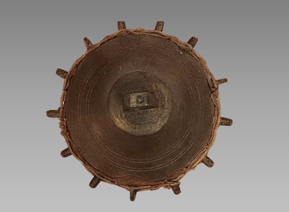 Baz, Brass, trace of lead present, hide, leather, Turkish (possibly)