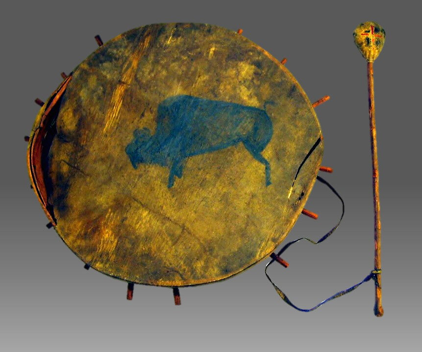 Frame Drum, wood, various materials, Native American (Teton Dakota)