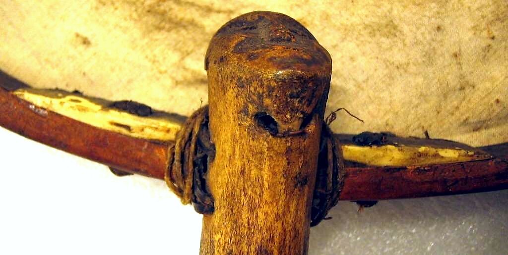 Kelyaut (frame drum), Northern Alaskan Eskimo; Family: Eskimavan, Willow wood, various materials, Native American (Inuit,   Iñupiaq probably)