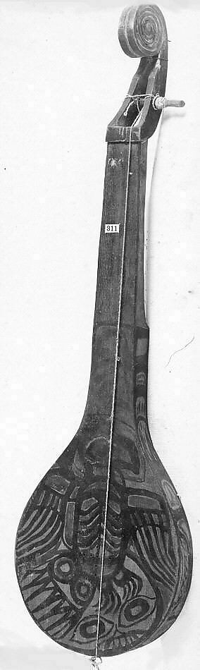 Lute, Wood, sinew, polychrome, Native American (Yakutat)
