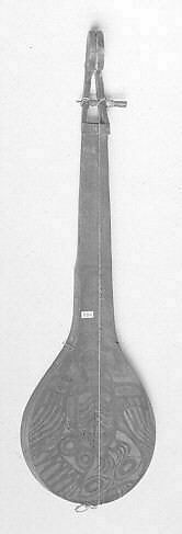 Lute, Wood, sinew, polychrome, Native American (Yakutat)