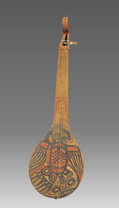 Lute, Wood, sinew, polychrome, Native American (Yakutat) 