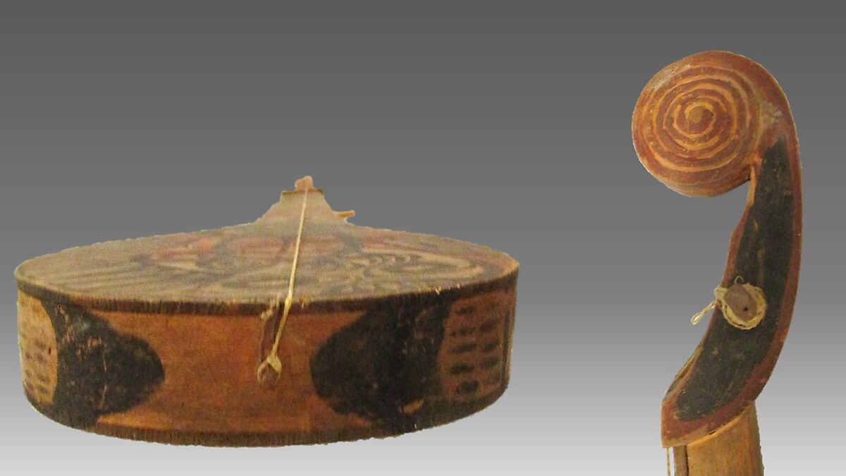 Lute, Wood, sinew, polychrome, Native American (Yakutat)
