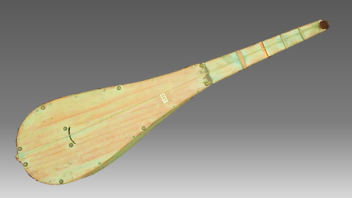 Lute, wood, sinew, paint, Native American (Yakutat Tlingit) 