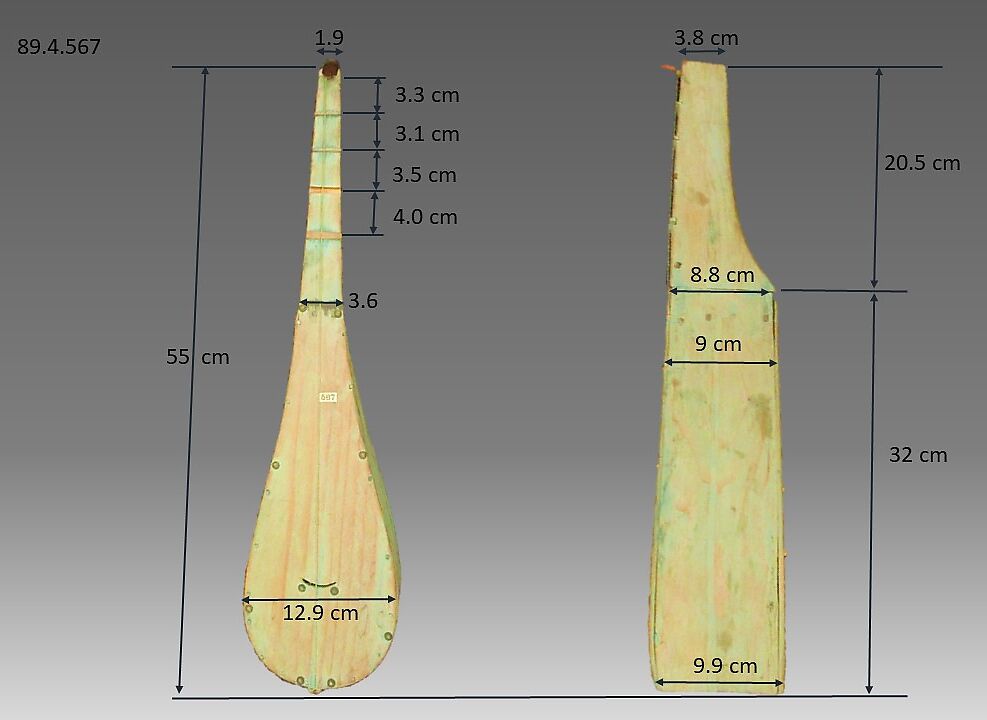 Lute, wood, sinew, paint, Native American (Yakutat Tlingit)