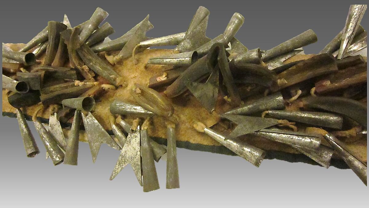 Napo-Kashke-Yu-Dha (rattle), Hide (buckskin), tin, deer hoof, cloth, Native American (Sioux or Dakota)